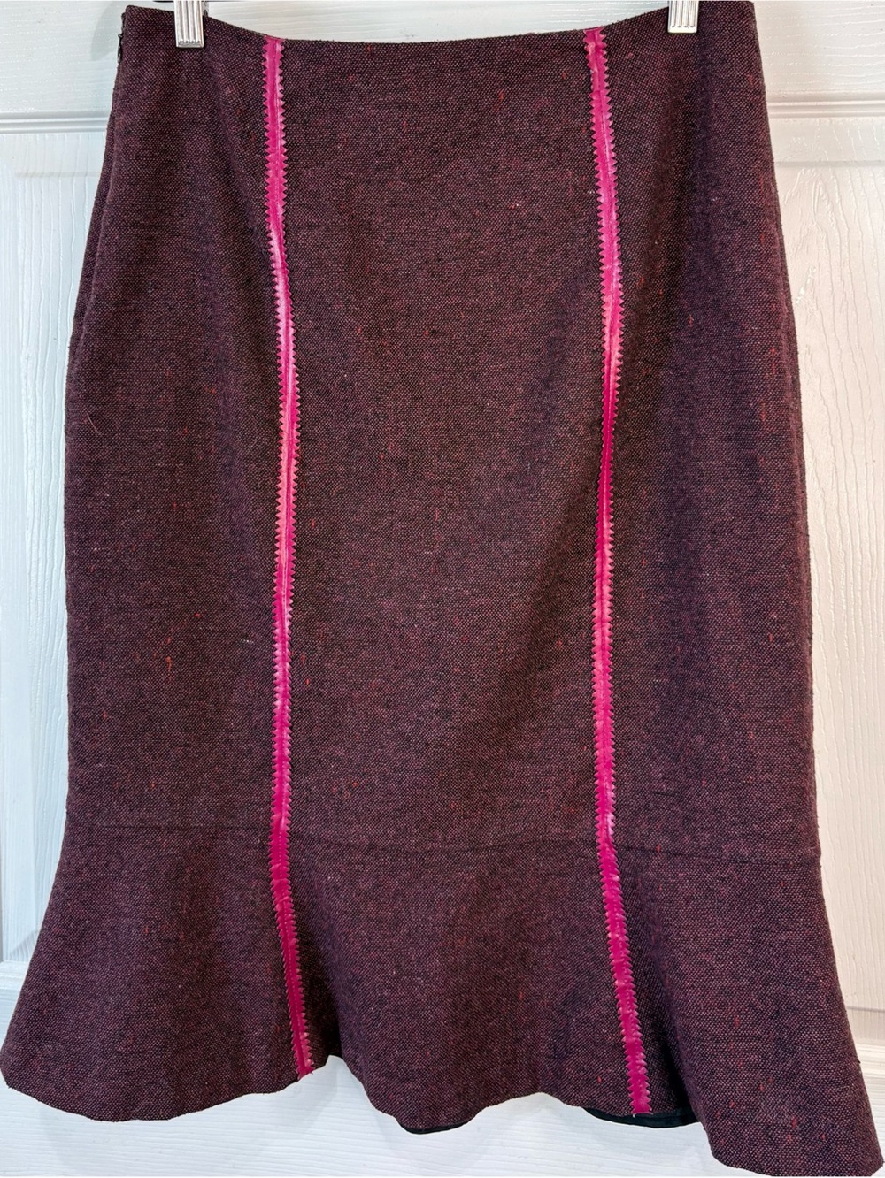 Anthropologie Purple Wool Tweed Flared Pencil Skirt size 10